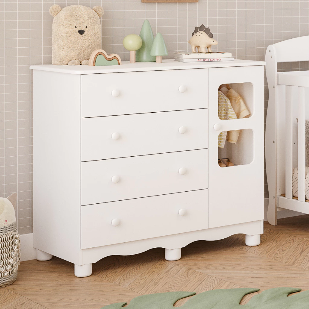 Cômoda de Bebê Infantil 1 Porta com Janela 4 Gavetas 100% MDF — oferta Loja de Móveis Marília