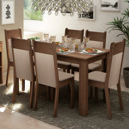 Conjunto Sala Jantar Jaíne Madesa Mesa Tampo de Madeira com 6 Cadeiras — oferta Loja de Móveis Marília