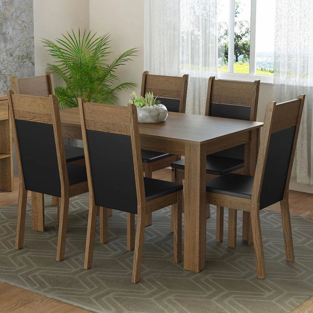 Conjunto Sala de Jantar Bahamas Madesa Mesa Tampo de Madeira 6 Cadeiras — oferta Loja de Móveis Marília