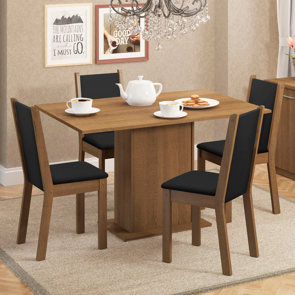 Conjunto Sala de Jantar Talita Madesa Mesa Tampo Madeira 4 Cadeiras Rustic/Preto — oferta Loja de Móveis Marília