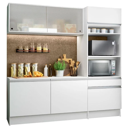 Cozinha Compacta Pop com Armário, Balcão e Tampo Branco Madesa — oferta Loja de Móveis Marília — foto 1