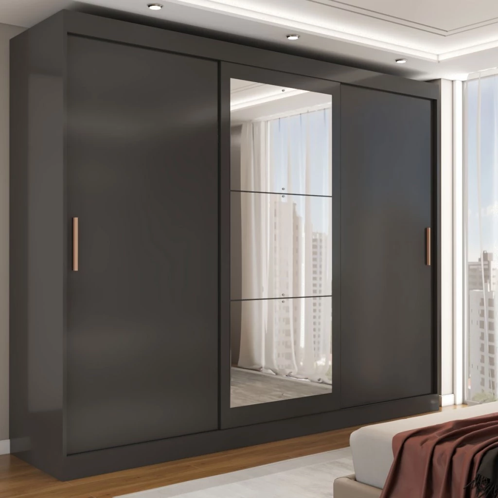 Guarda-Roupa Casal Harvard 3 Portas 2 Gavetas com Espelho 100% MDF - Panorama Móveis — oferta Loja de Móveis Marília