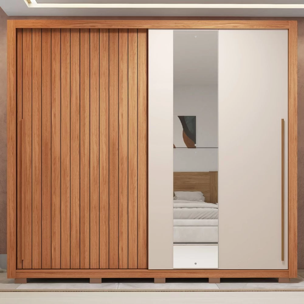 Guarda-roupa Casal Ripado com Espelhos 2 Portas e 4 Gavetas Suburban Gold Espresso Móveis — oferta Loja de Móveis Marília