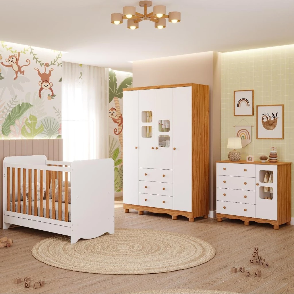 Quarto Bebê Completo Berço Americano Ben 3 Em1 Guarda Roupa 4 Portas e Cômoda — oferta Loja de Móveis Marília — foto 1