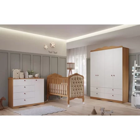 Quarto de Bebê 3 Peças com Berço Capitonê Cômoda 4 Gavetas e Guarda Roupa 4 Portas — oferta Loja de Móveis Marília — foto 1
