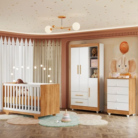 Quarto de Bebê Completo 100% MDF Cômoda Berço e Guarda Roupa Nina Branco — oferta Loja de Móveis Marília