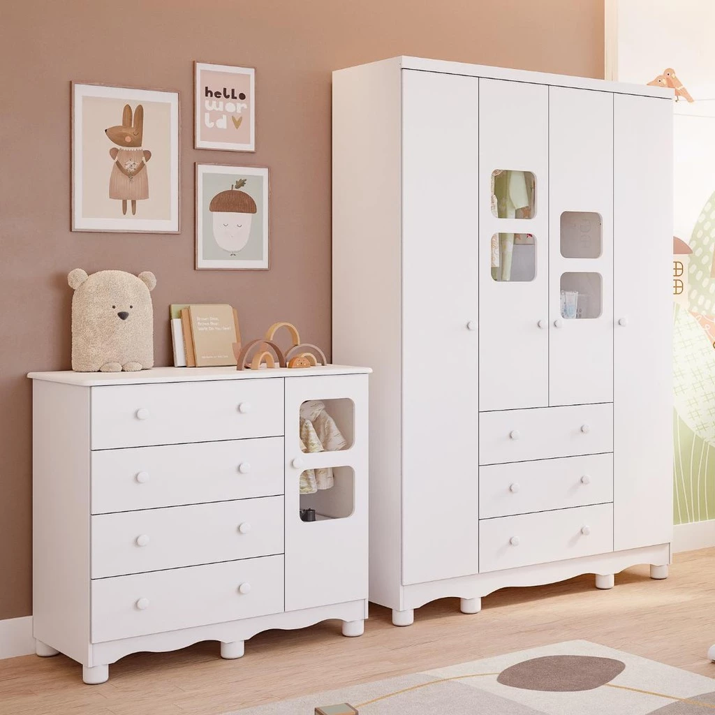 Quarto de Bebê Completo com Guarda Roupa Uli 4 Portas Cômoda Uli 4 Gavetas — oferta Loja de Móveis Marília