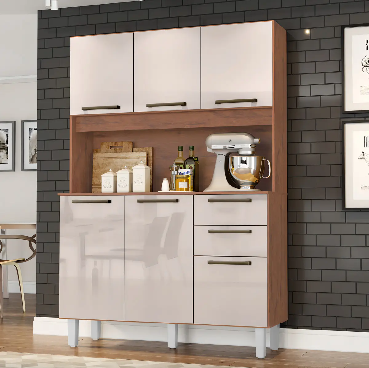 Armário de cozinha completa Pop Zanzini com 6 portas e 2 gavetas nature off white 174cm 120cm para organização e armazenamento