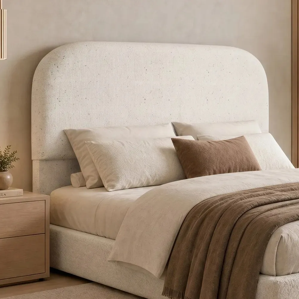 Cabeceira para cama box casal 140cm organica Lanna linho cru 120cm altura, estofada curva com fixação na base da cama — foto 1