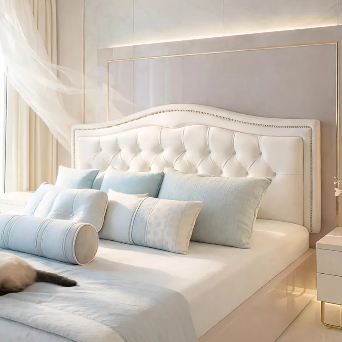 Cabeceira para cama box queen 160cm painel estofado em courissimo branco, fixação na parede 60cm altura — foto 1