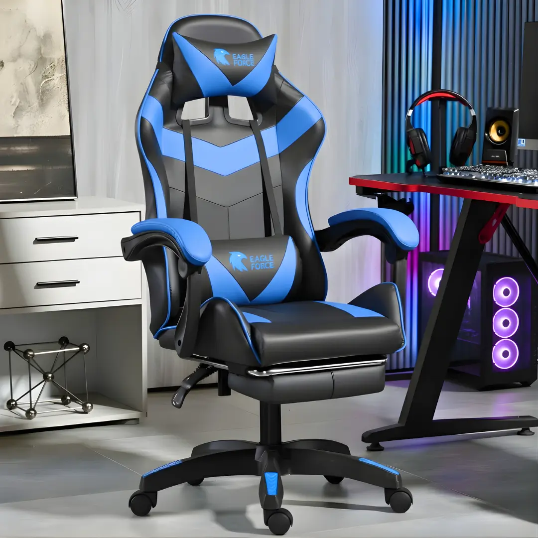 Cadeira Gamer Eagle Force Reclinável Ergonômica Escritório Com Apoio Pés 120kg - mesa gamer 180cm com suporte para monitor e organizador de cabos