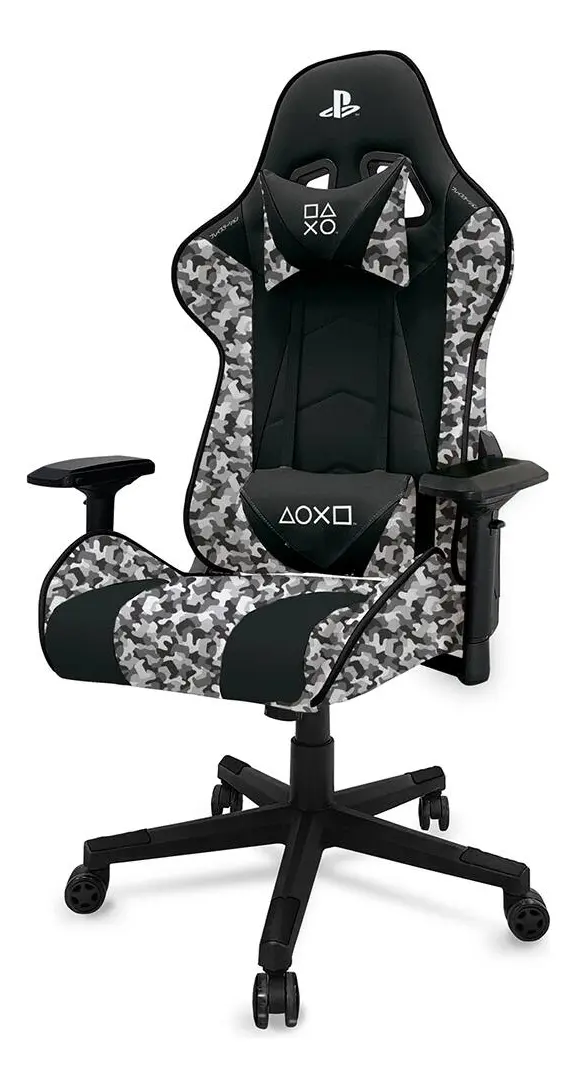 Cadeira Gamer Playstation Camuflada 120kg Ergonômica Premium - mesa gamer 180cm com suporte para monitor e organizador de cabos