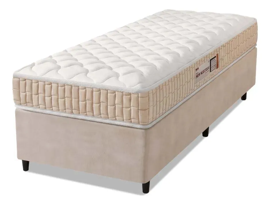 Cama box colchão solteiro espuma D33 New Millennium Hellen 88x188x57cm branco bege para quarto e dormitórios