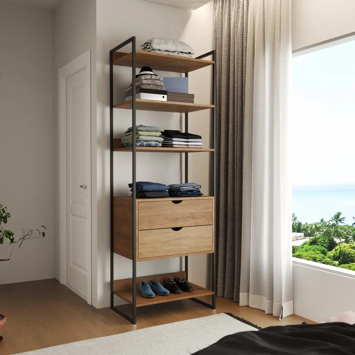 Closet industrial em ferro preto com 2 gavetas e 5 prateleiras da UP Home Decor, estilo aberto e moderno — foto 1