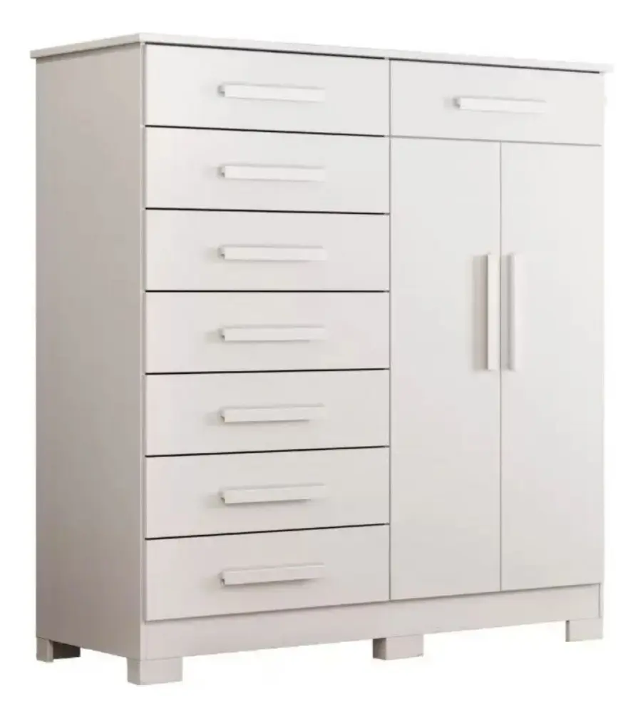 Cômoda branca 8 gavetas com sapateira e cabideiro, modelo 166 Albatroz, 125cm largura x 45cm profundidade x 129cm altura — foto 1