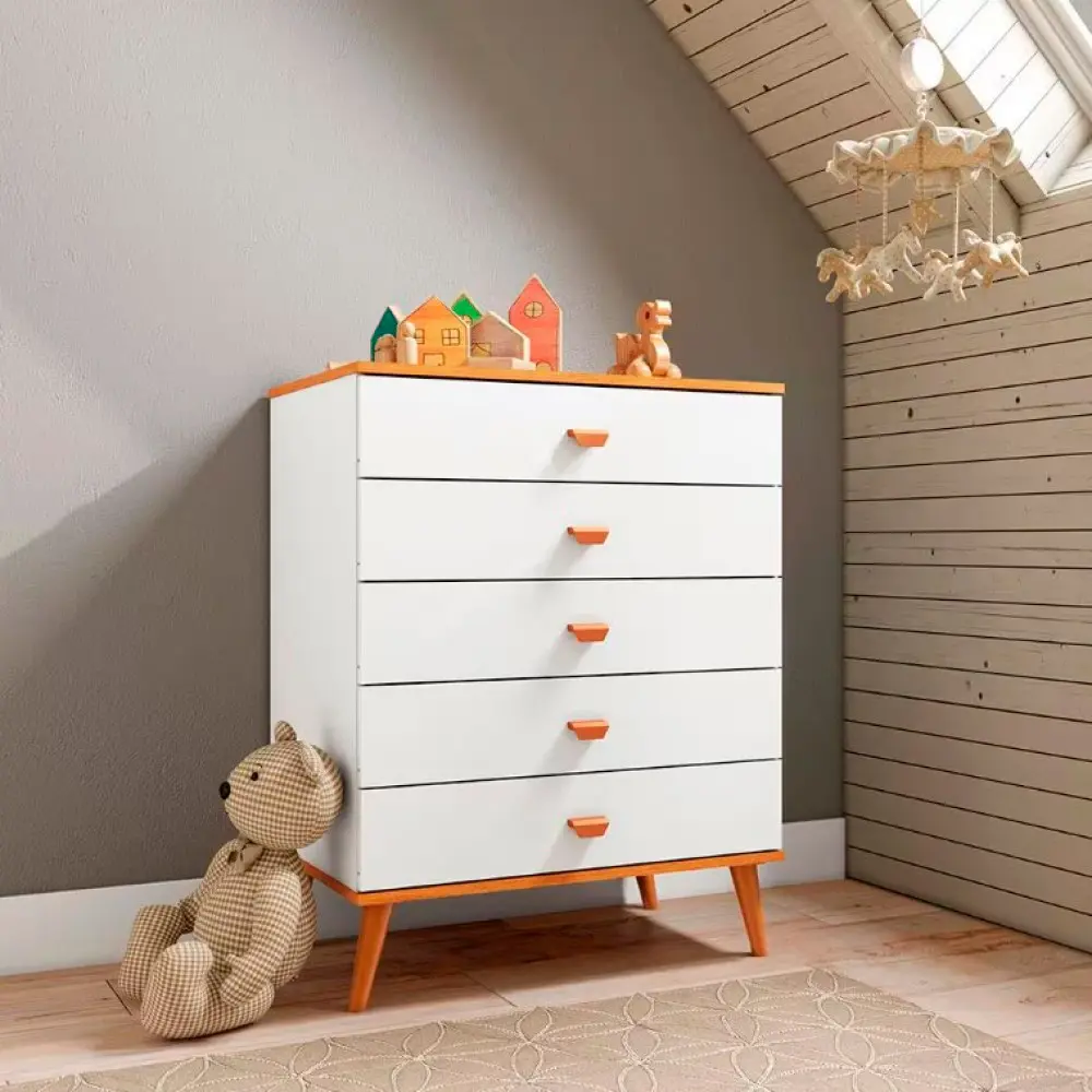 Cômoda infantil Bartira Ternura 5 gavetas na cor branca, 70,8cm largura x 47cm profundidade x 91,3cm altura, com corrediças telescópicas — foto 1