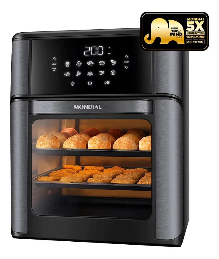 Fritadeira Elétrica Mondial Oven 12L Preta com forno e air fryer