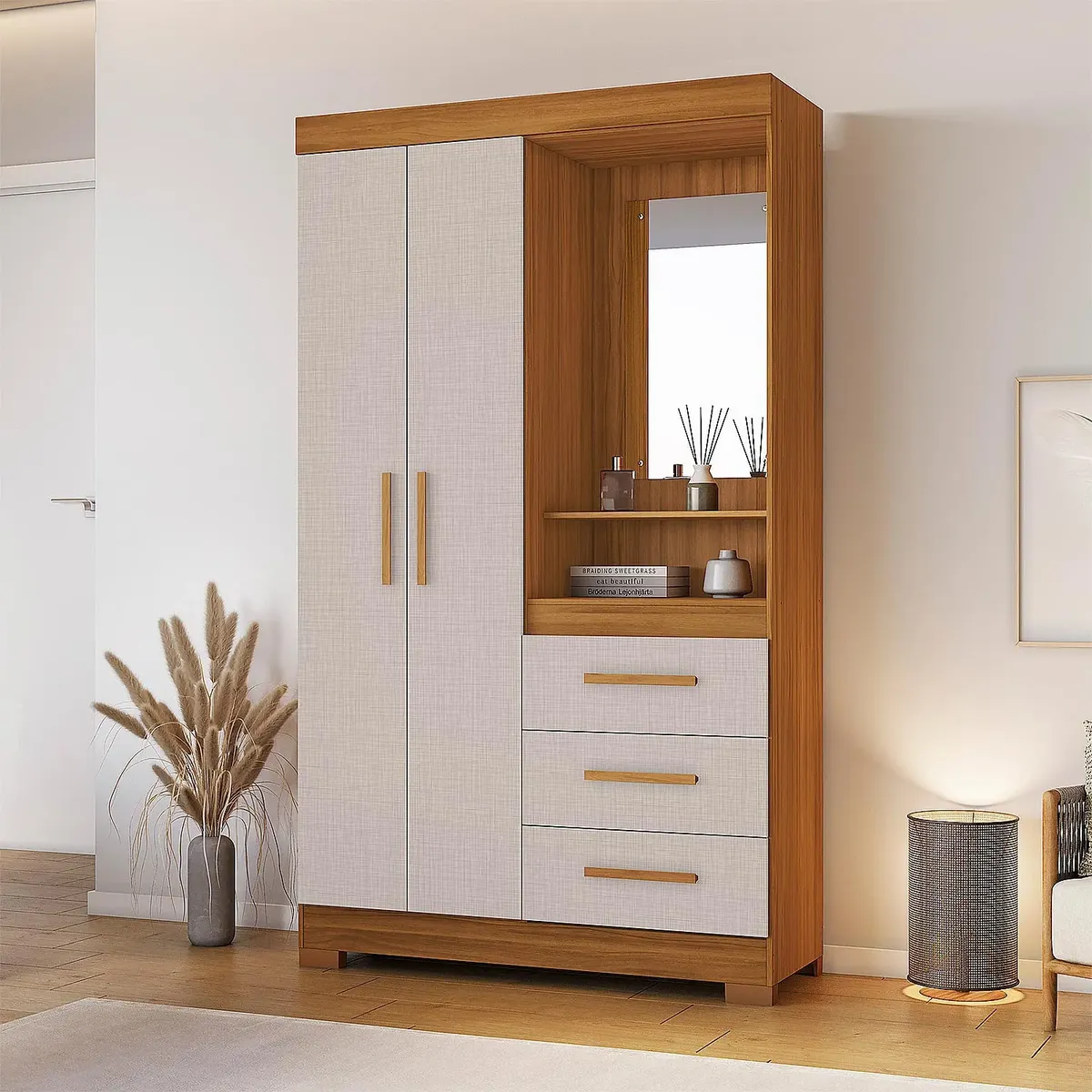Guarda-roupa 2 portas com espelho na cor Freijó com Off White da marca Notável modelo NT 5170 — foto 1