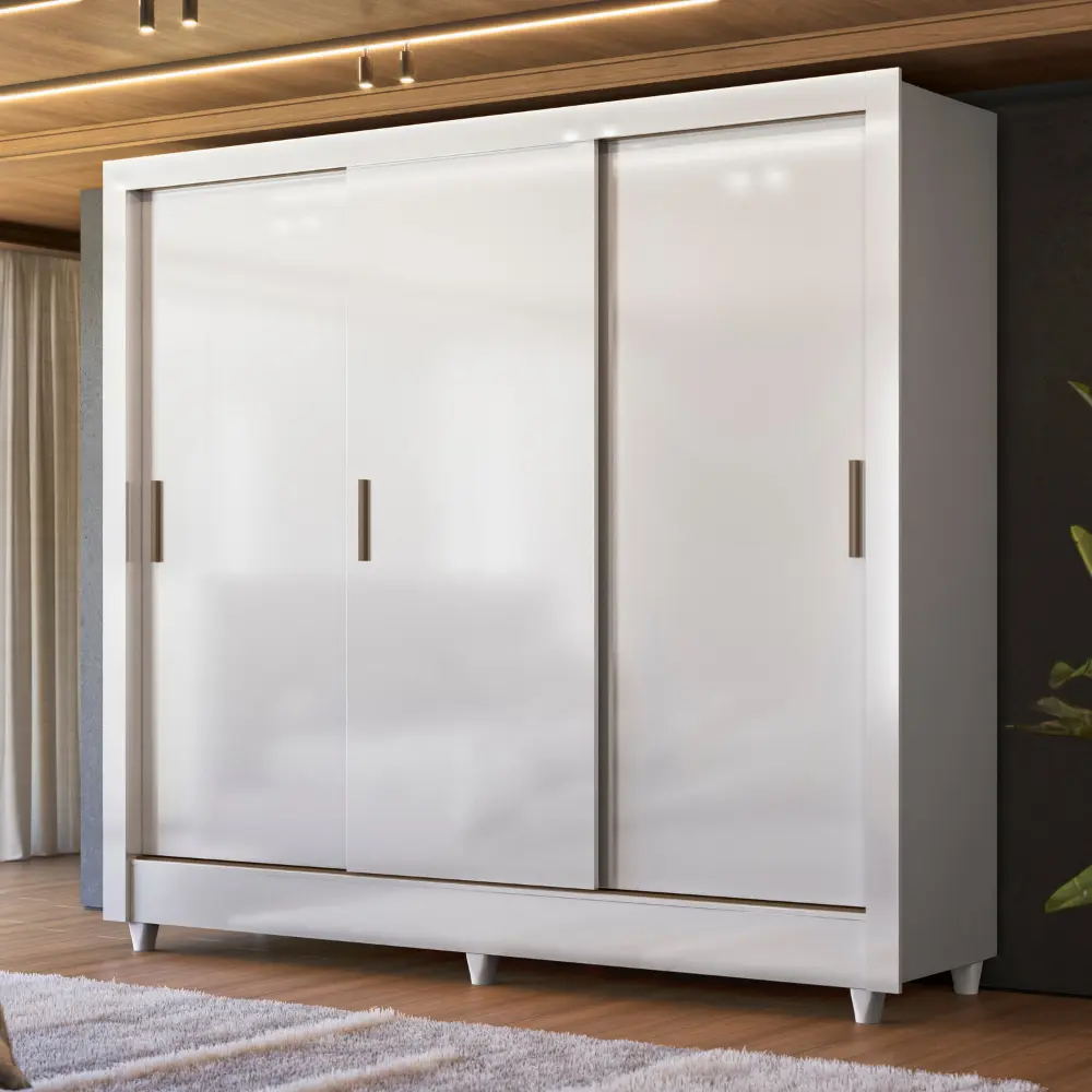 Guarda roupas casal 3 portas de correr com 2 gavetas França Andirá 172x191cm branco MDP/MDF — foto 1