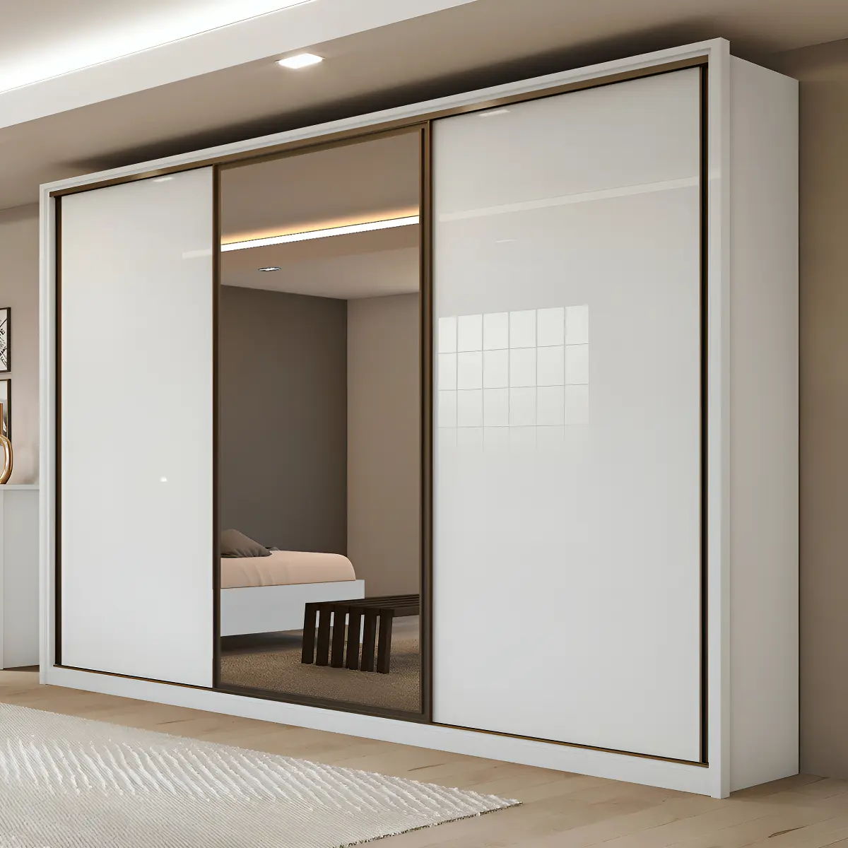 Guarda-roupa casal 3 portas de correr com espelho e 6 gavetas branco Espresso Móveis — foto 1