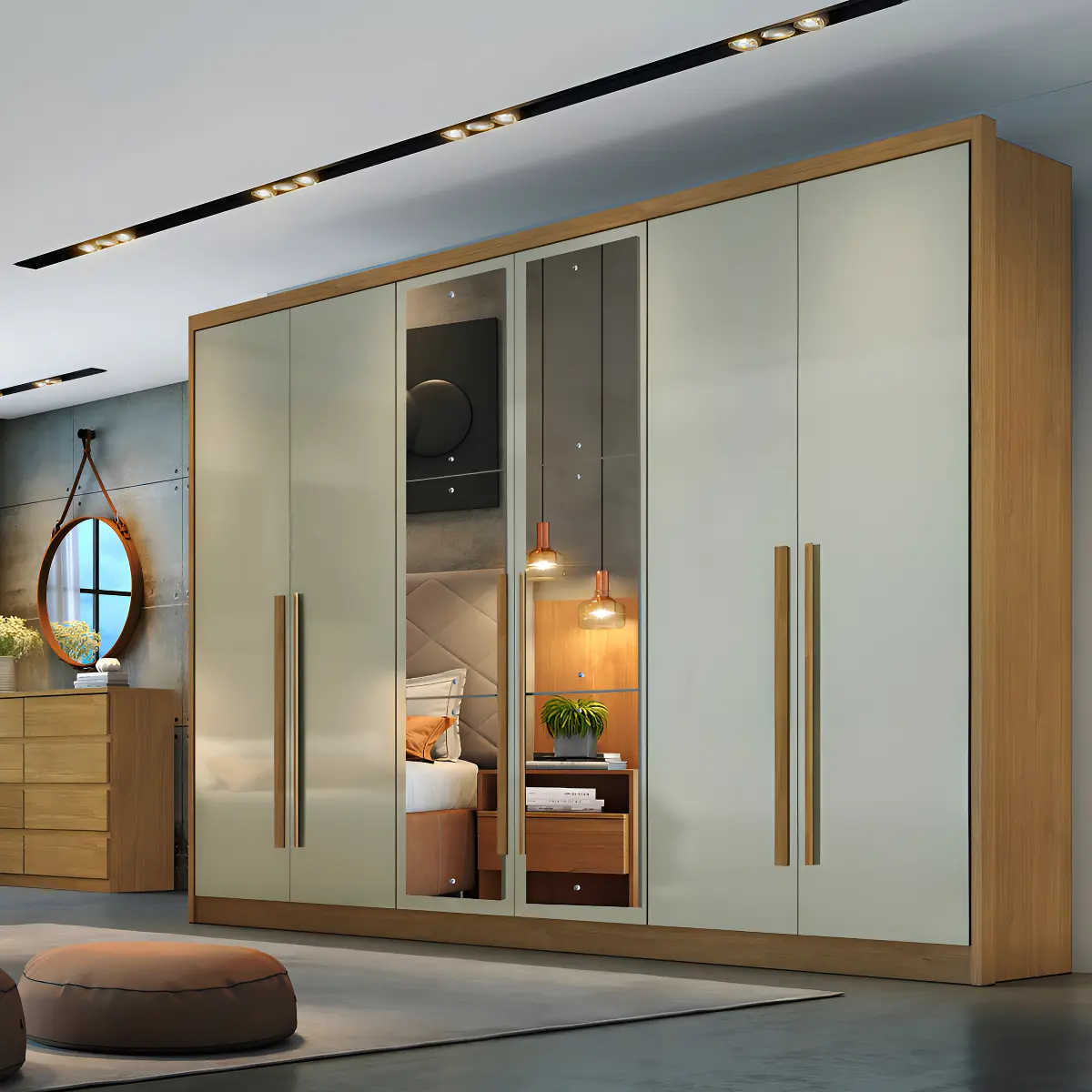 Guarda-roupa casal 6 portas com 7 gavetas cumaru horizonte 276x236cm MDF Novo Horizonte — foto 1
