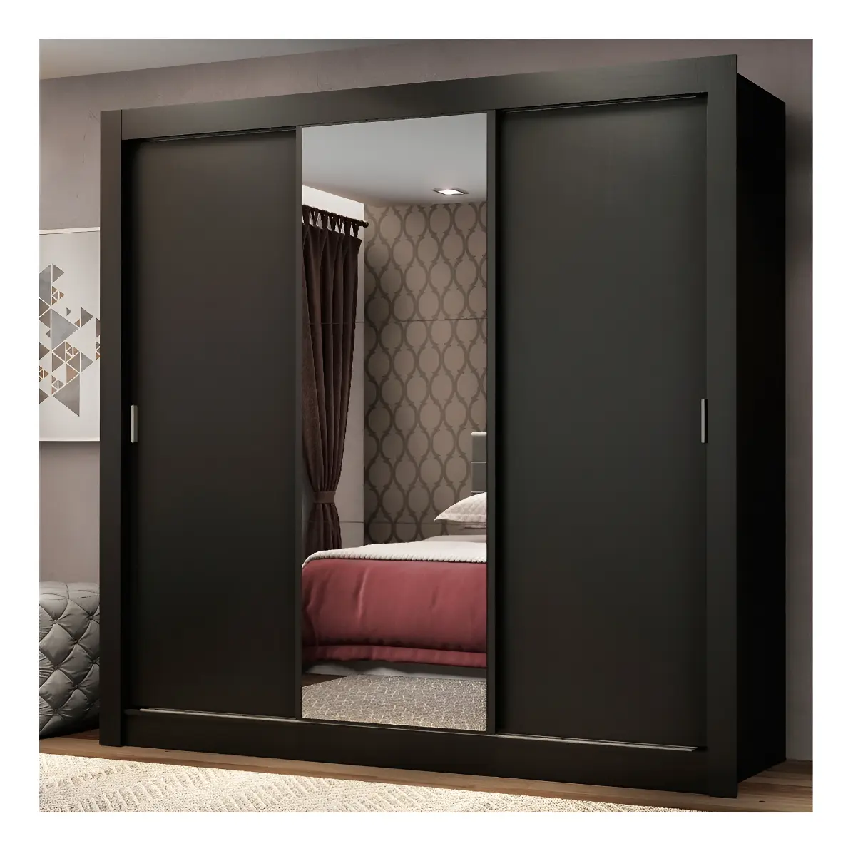 Guarda roupa casal Madesa Monaco 3 portas correr espelho preto 170cm — foto 1