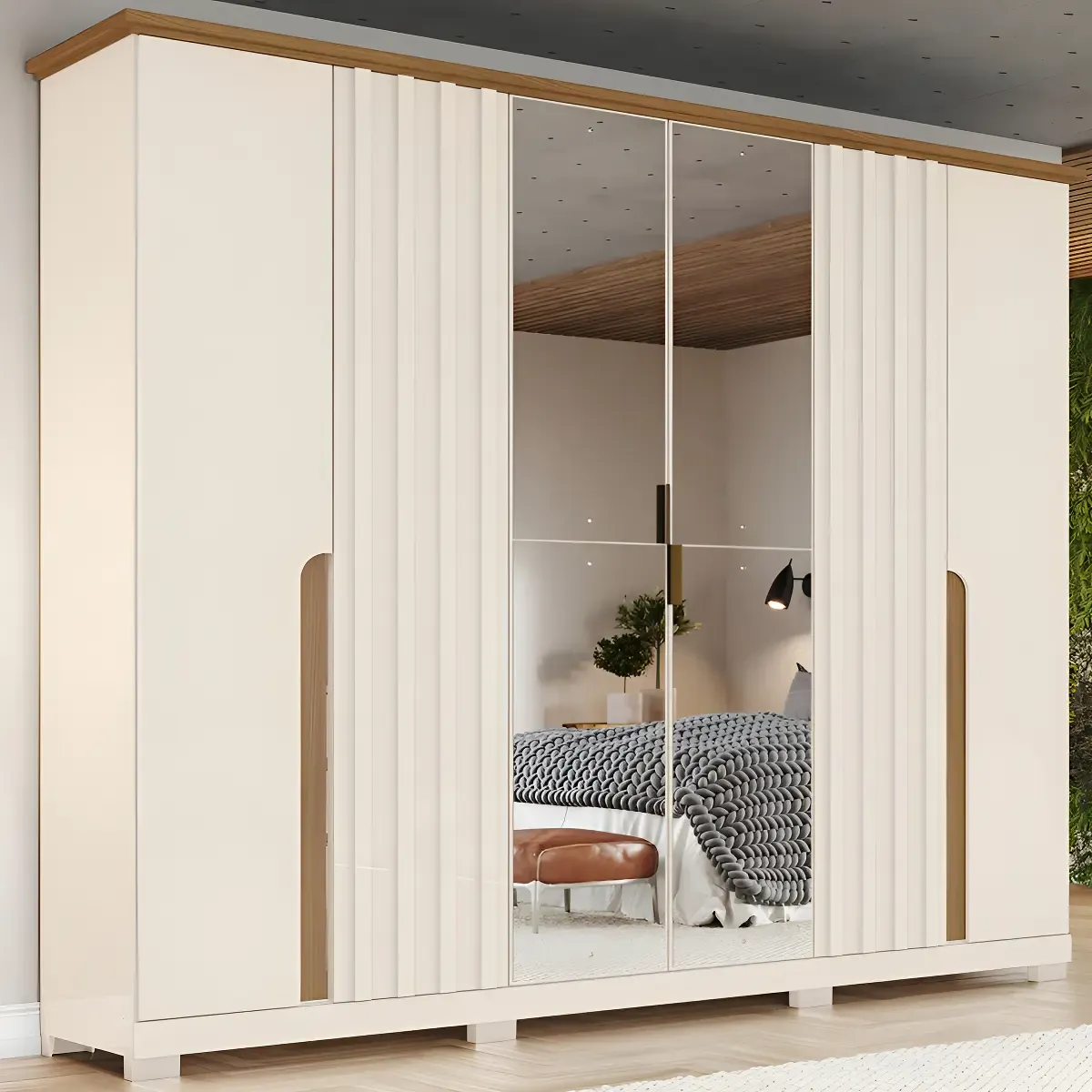 Guarda-roupa casal Napoli da Henn com 6 portas, 6 gavetas, 4 espelhos e acabamento em off white — foto 1
