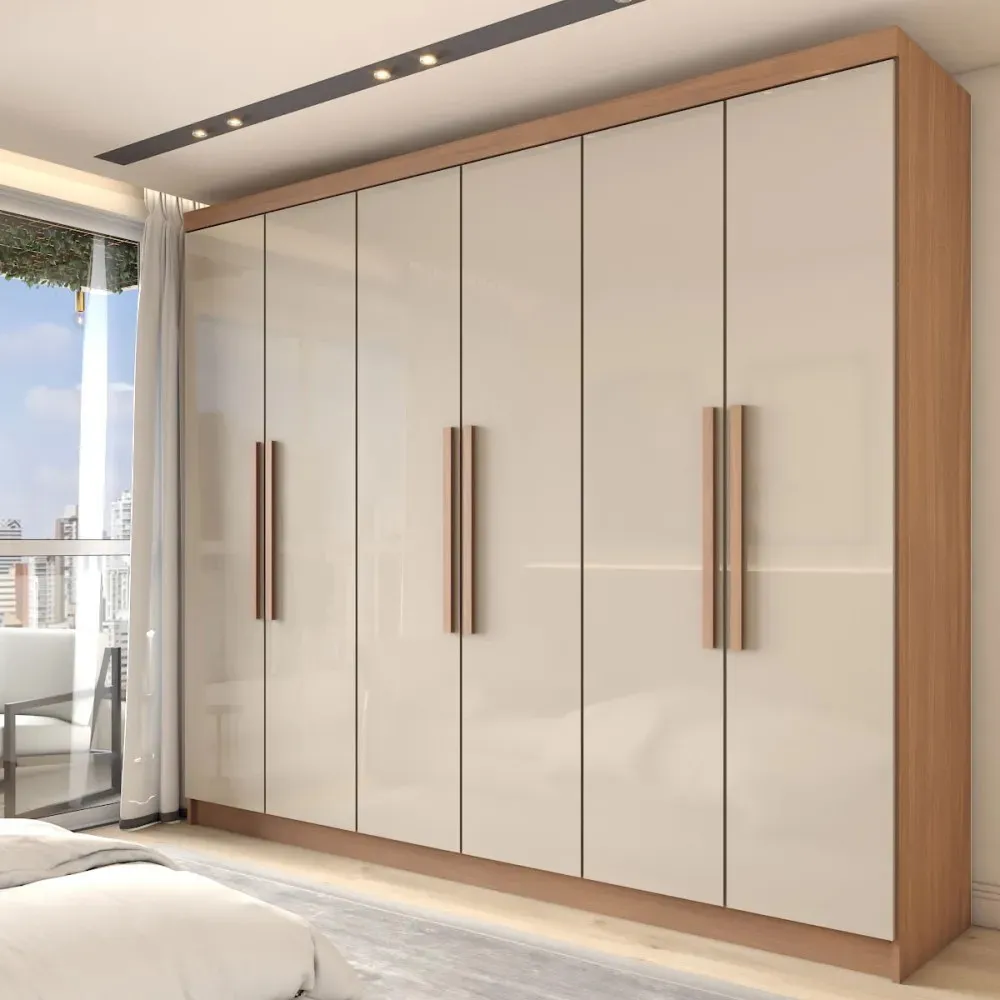 Guarda-roupa casal Odisseia com 6 portas e 2 gavetas em MDP cinamomo e off white para quarto — foto 1