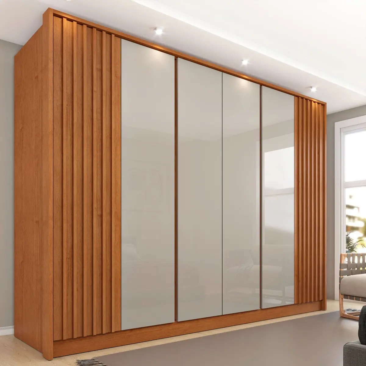 Guarda-roupa casal ripado 6 portas com 6 gavetas Espresso Móveis 275x232cm cinamomo off white — foto 1