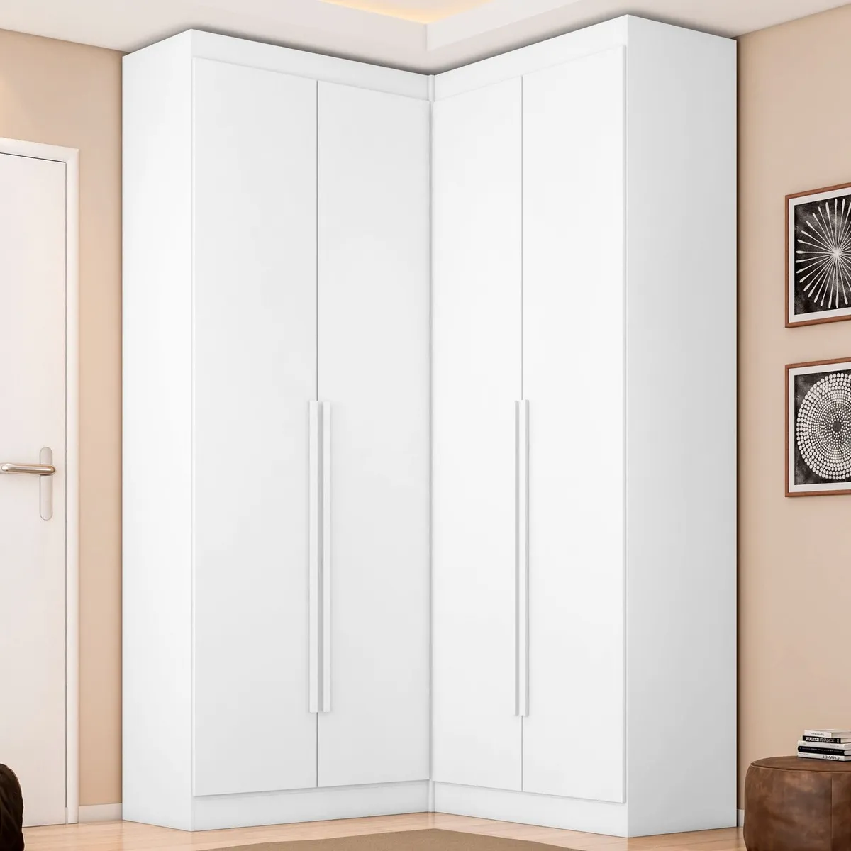 Guarda-roupa dormitório casal canto Versatille com 4 portas na cor branca da marca Yescasa, modelo em L — foto 1