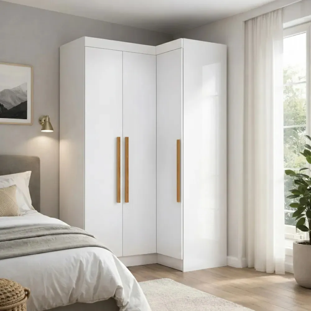 Guarda-roupa modulado de canto Madrid com 3 portas na cor branca da marca Maxel, ideal para otimizar espaços — foto 1