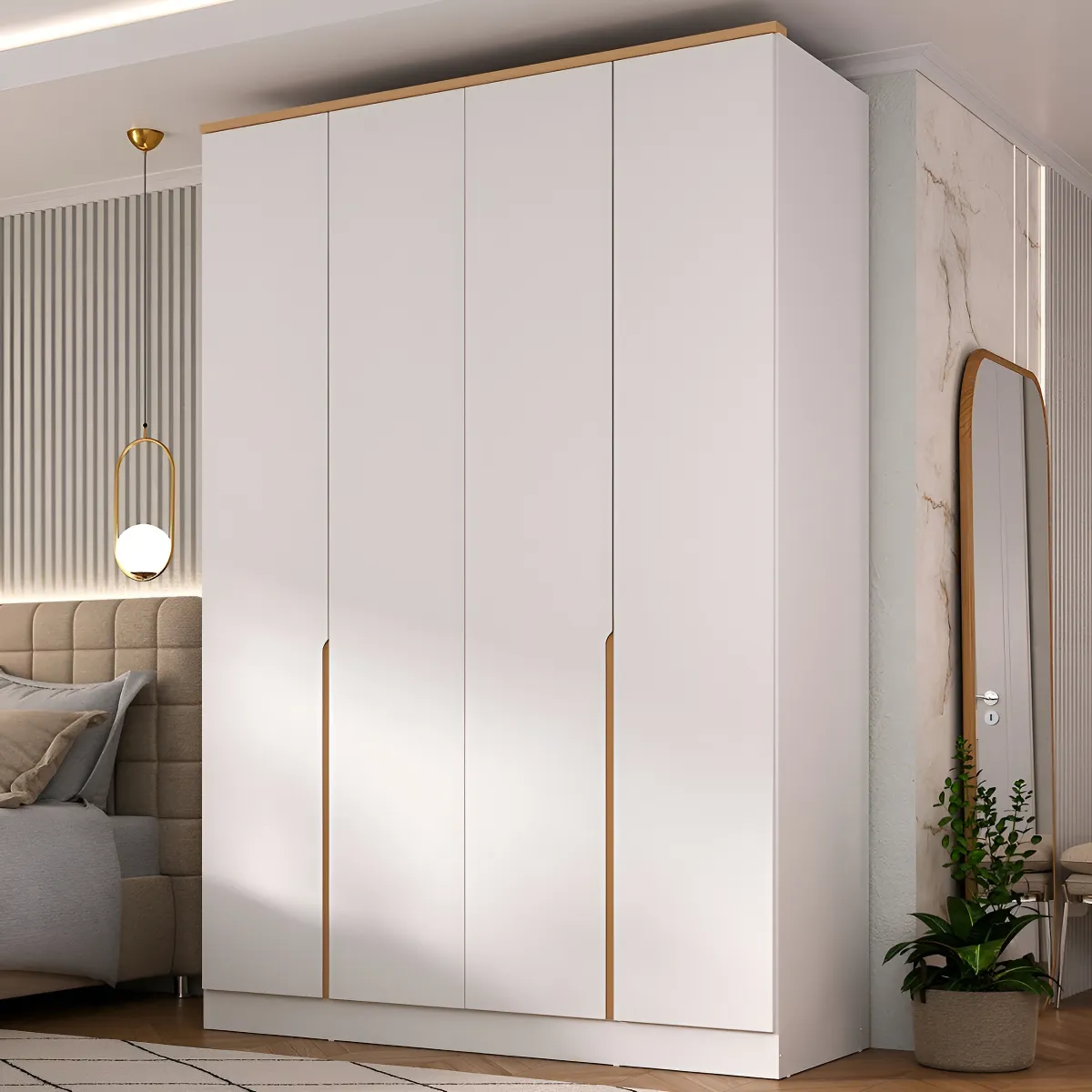 Guarda-roupa solteiro 4 portas 2 gavetas branco MDF Manbel 160x232cm — foto 1
