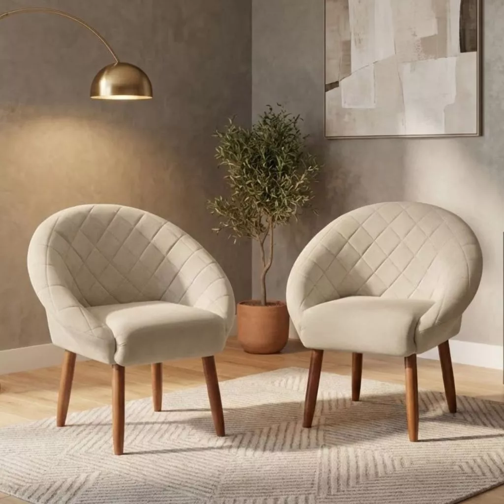 Kit com 2 poltronas Ibiza estofadas em veludo com braços e pés palito de madeira — foto 1