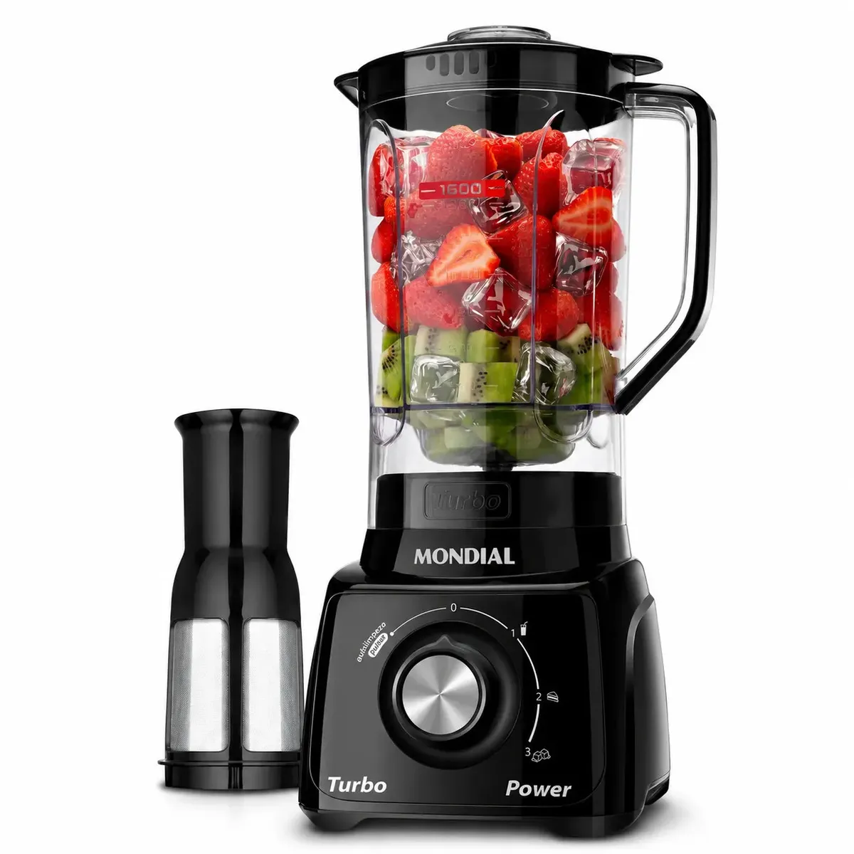 Liquidificador Mondial Turbo Power 550W na cor preta com jarra San Cristal 2.2L e filtro para sucos — foto 1