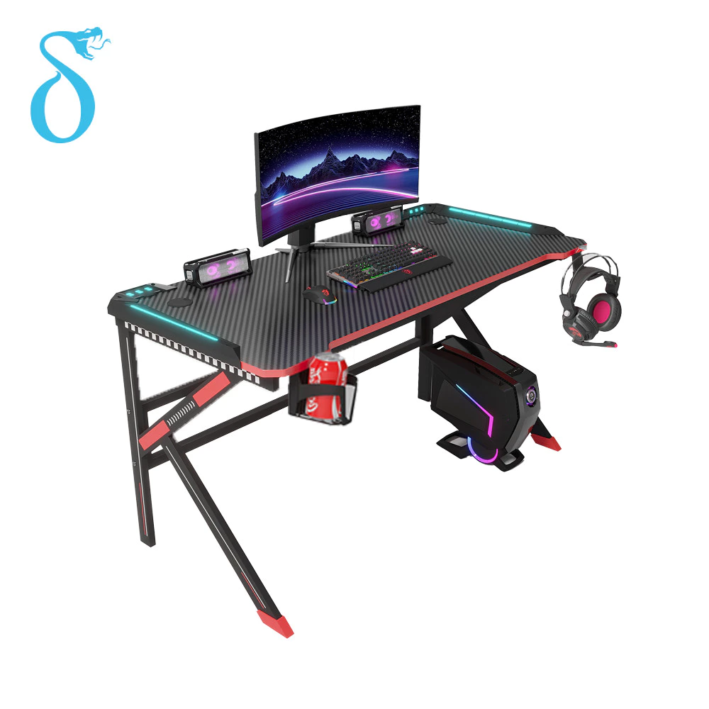 Mesa Gamer Aitek Delta-M1202K RGB 120cm Fibra Carbono Porta Copos - mesa gamer 180cm com suporte para monitor e organizador de cabos