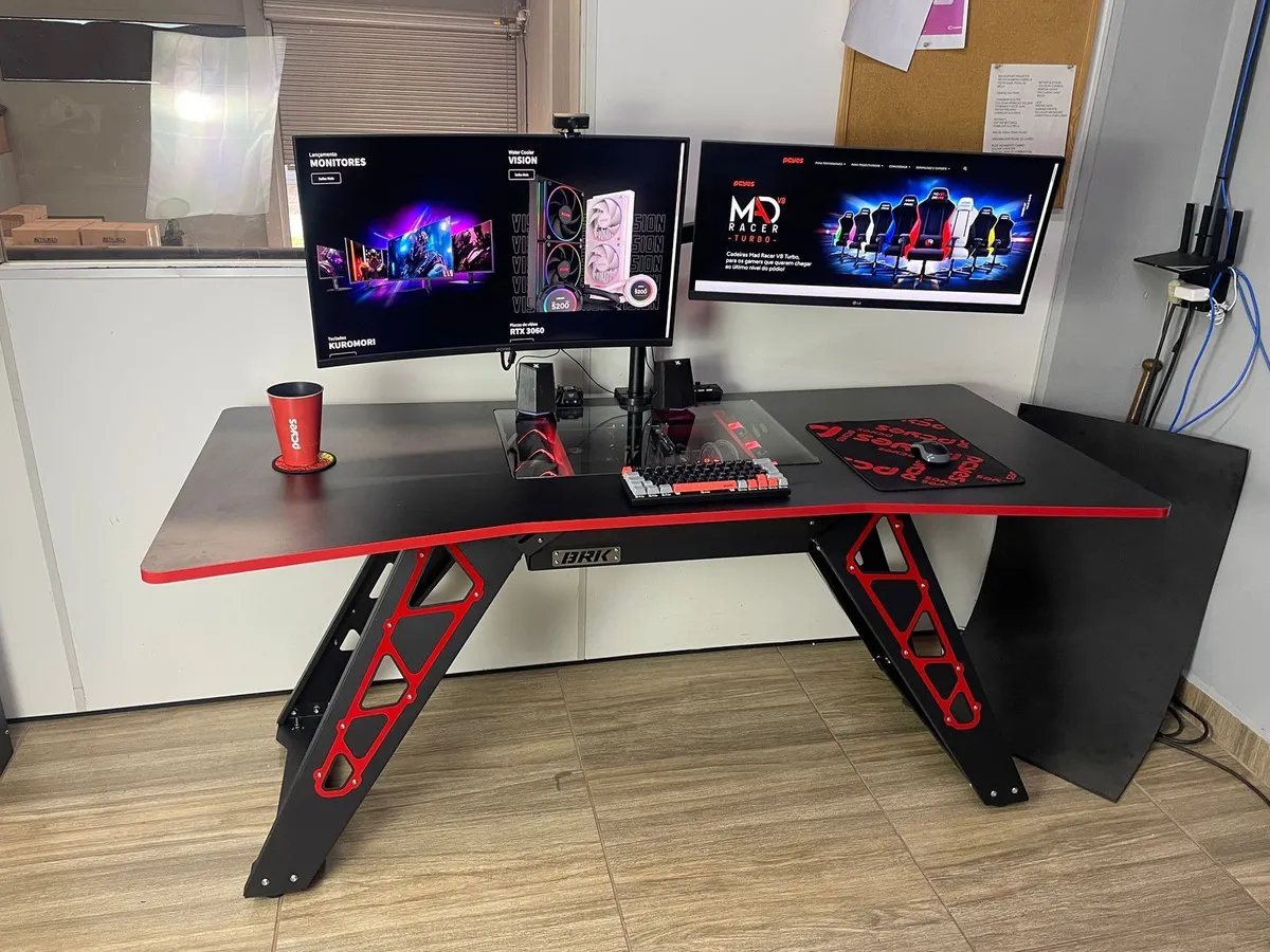 Mesa Gamer Cyberdesk BRK Racing 170cm com Gabinete Embutido Premium - mesa gamer 180cm com suporte para monitor e organizador de cabos