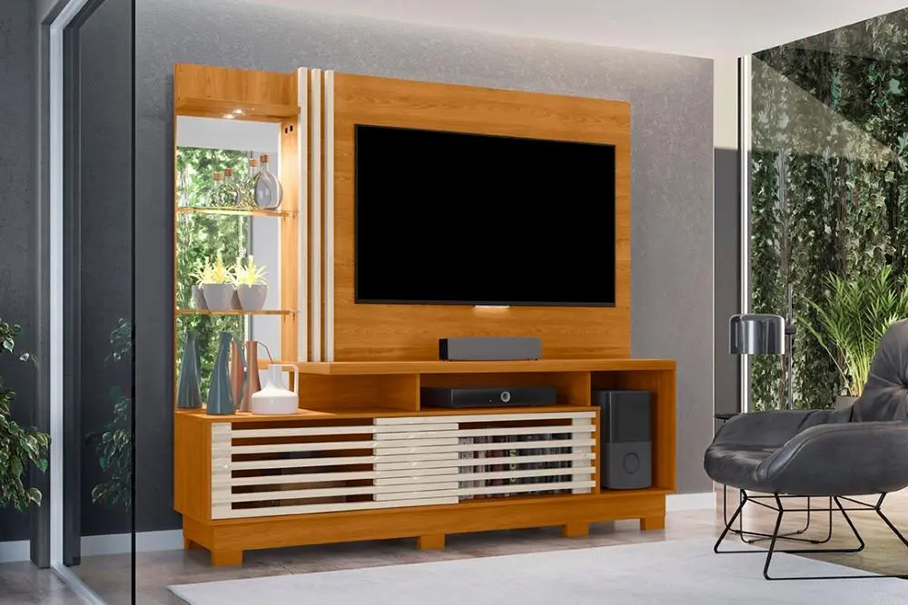 Painel rack estante para TV de até 60 polegadas com pés