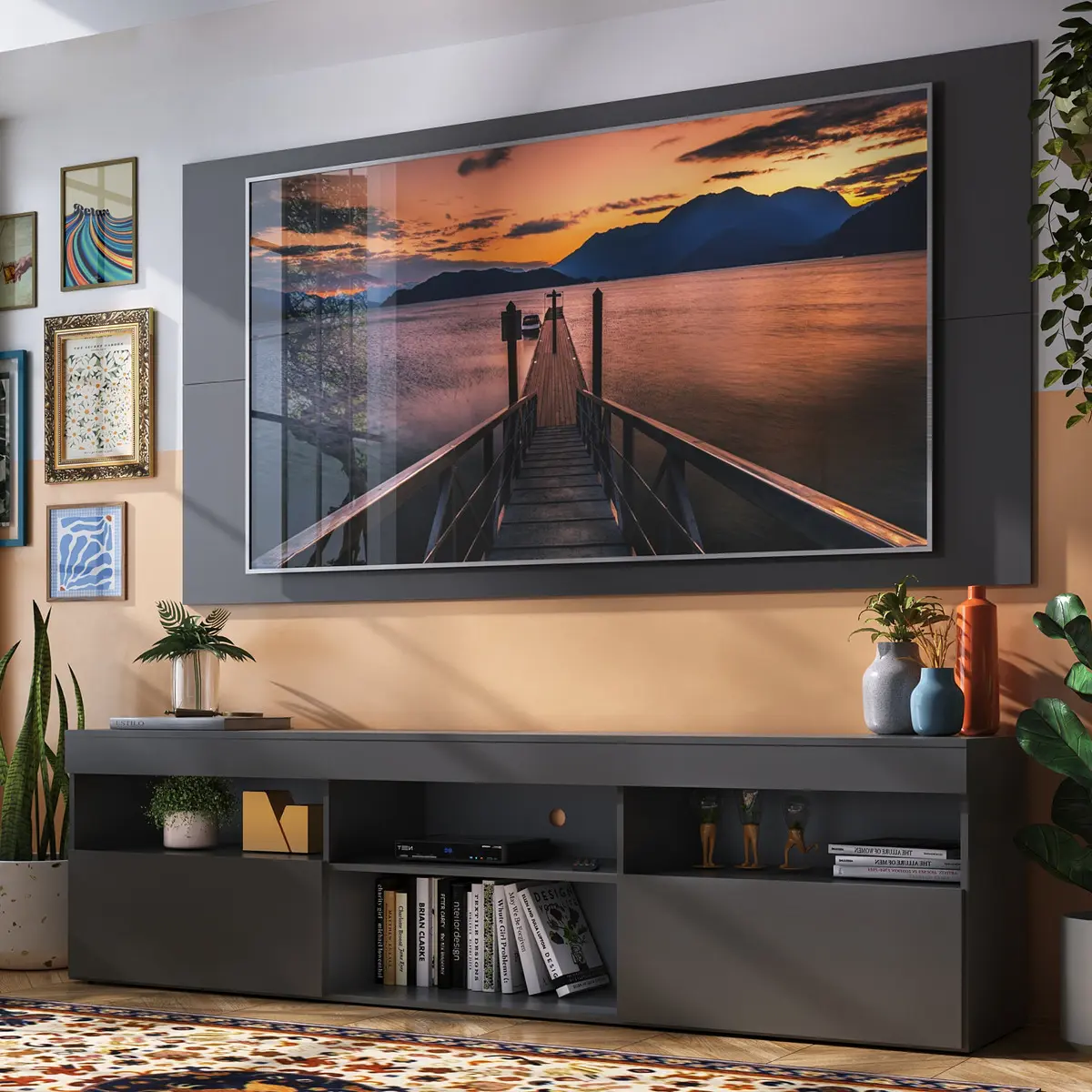 Rack com painel Florida da Multimóveis em preto para TV até 65 polegadas com 175cm de largura — foto 1