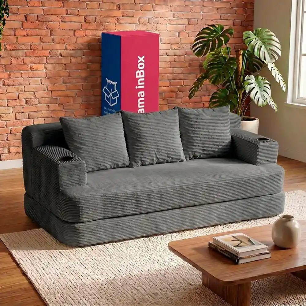 Sofá cama de 3 lugares em veludo cinza escuro de 188cm modelo Nami da Cama Inbox — foto 1